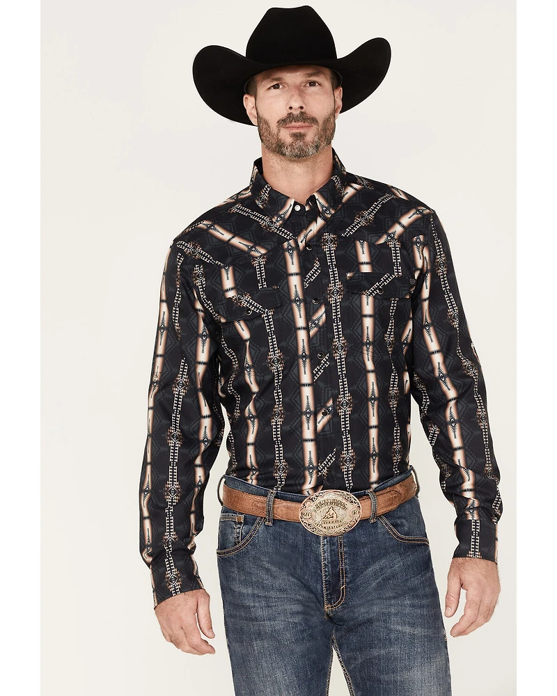 Rock & Roll Denim Men's Tek Southwestern Print Long Sleeve Pearl Snap Western Shirt