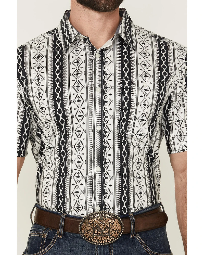 RANK 45® Men's Buffalo Southwestern Striped Print Short Sleeve Button-Down Stretch Western Shirt