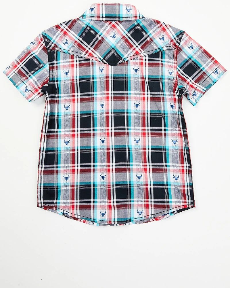 Cody James Toddler Boys' Steerhead Plaid Print Short Sleeve Snap Western Shirt