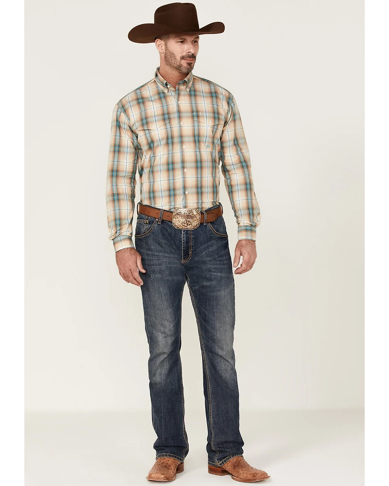 Roper Men's Saddle Large Plaid Print Long Sleeve Button Down Western Shirt