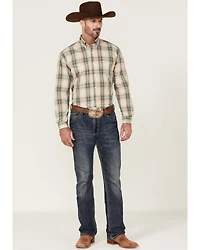 Roper Men's Saddle Large Plaid Print Long Sleeve Button Down Western Shirt