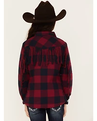Cruel Girl Girls' Plaid Print Fringe Snap Jacket