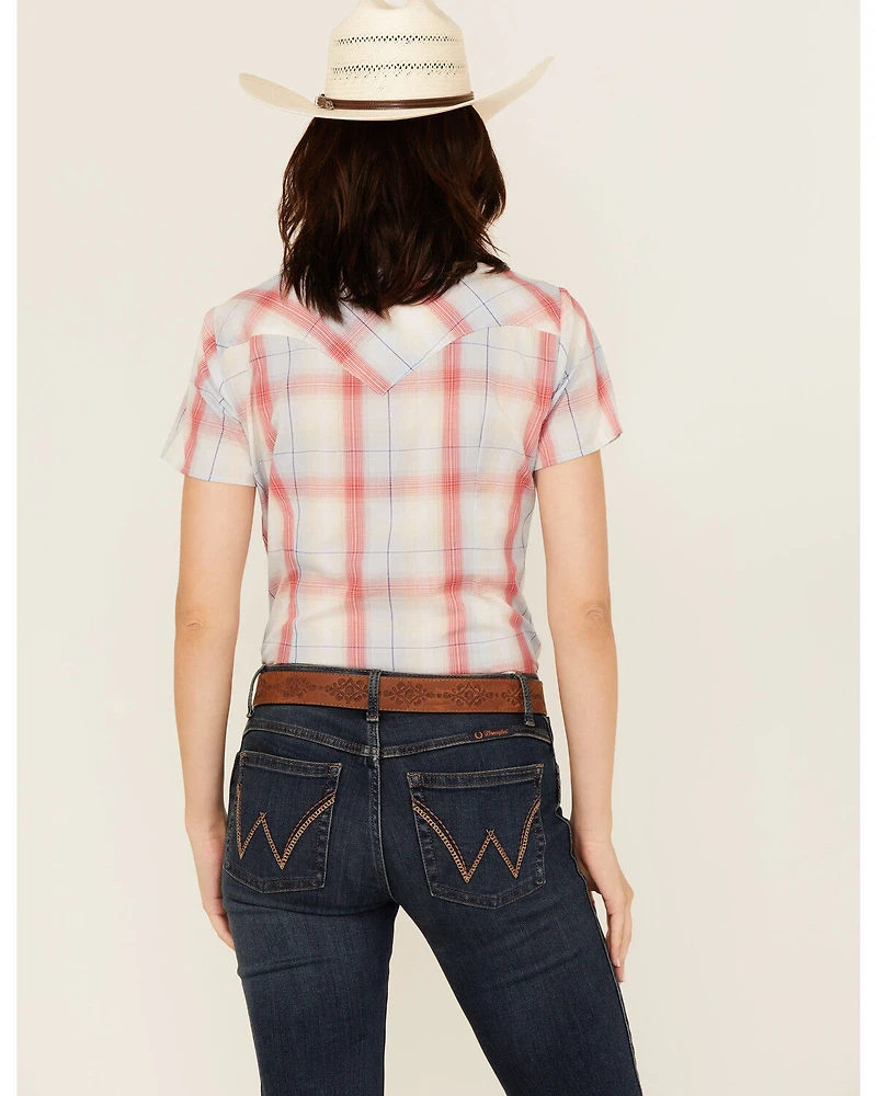 Wrangler Retro Women's Plaid Print Short Sleeve Pearl Snap Western Shirt