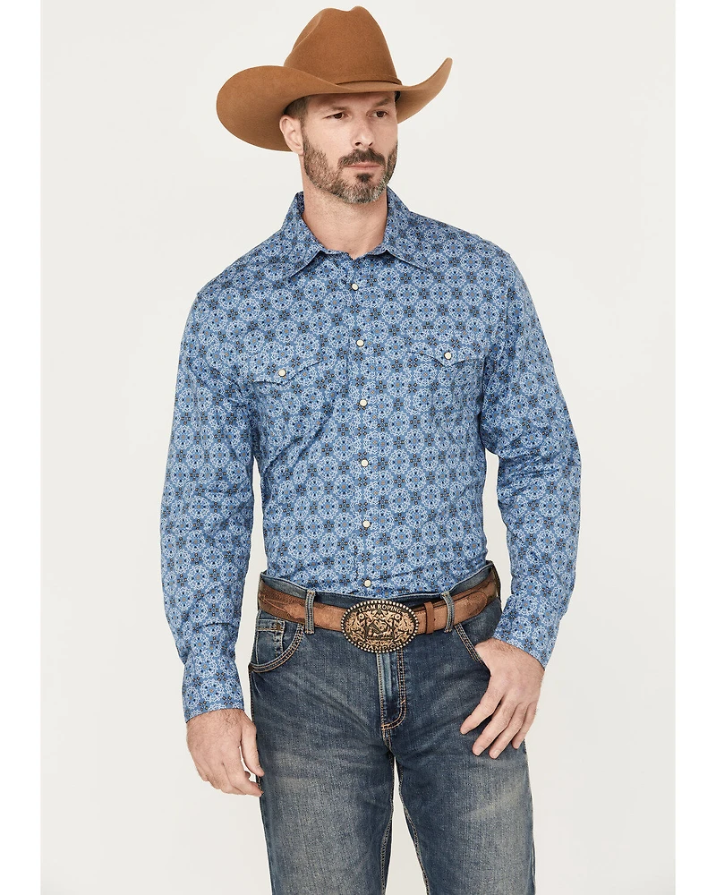 Rock & Roll Denim Men's Medallion Print Long Sleeve Snap Western Shirt