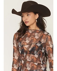 Rock & Roll Denim Women's Horse Print Long Sleeve Mesh Top