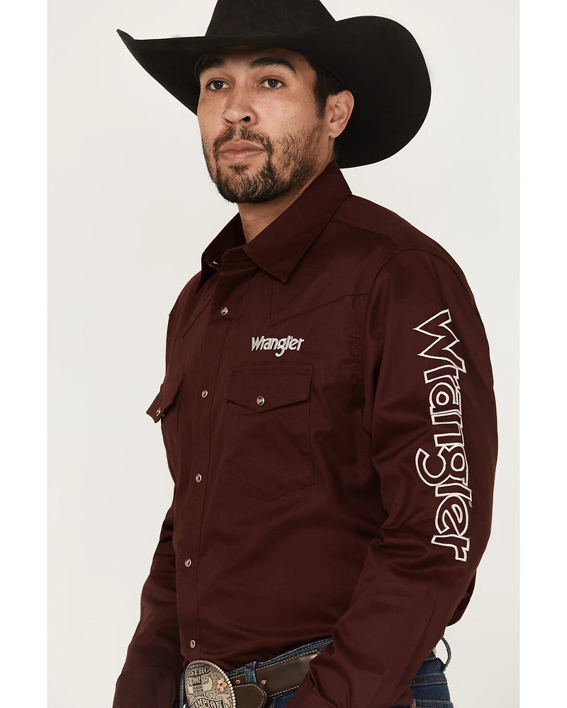 Wrangler Men's Logo Solid Long Sleeve Snap Western Shirt