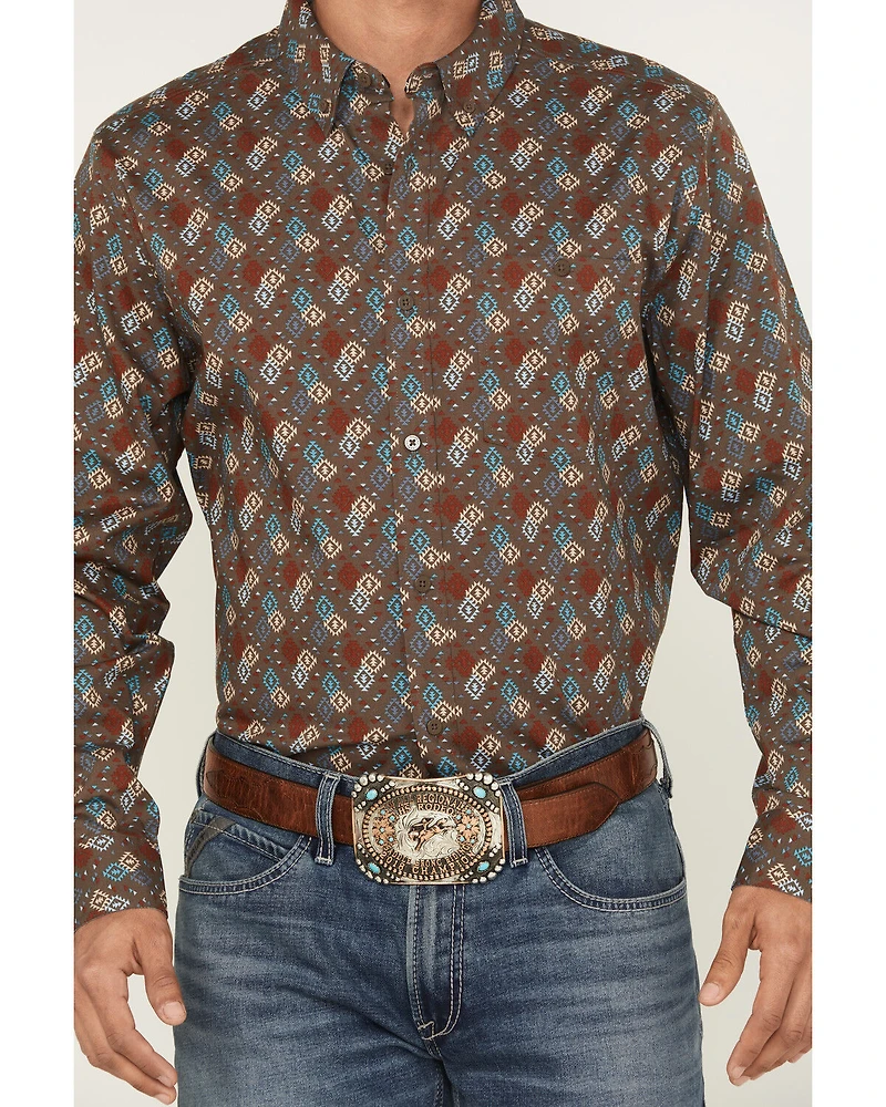 RANK 45® Men's Hudson Geo Southwestern Print Long Sleeve Button-Down Stretch Western Shirt