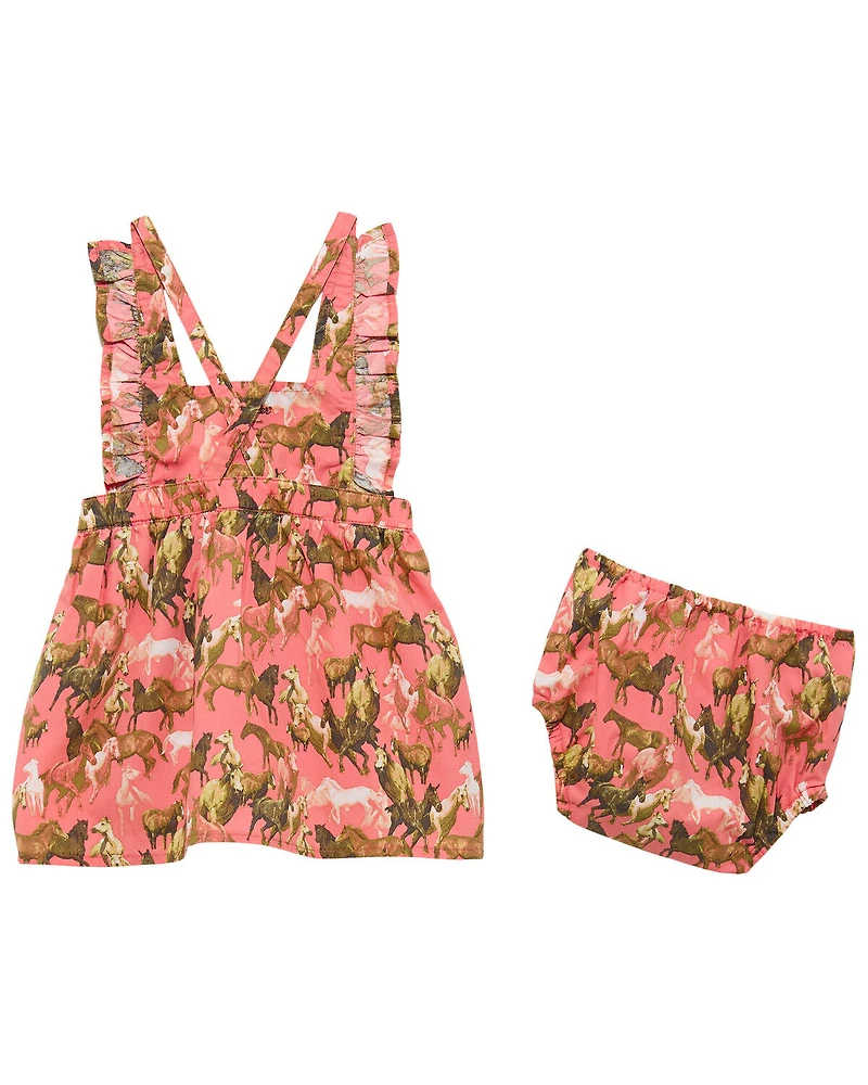 Wrangler Infant Girls' Horse Print Sleeve Dress And Diaper Set - 2 Piece
