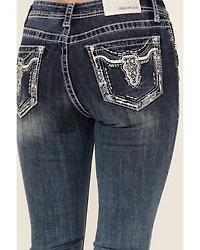 Grace LA Women's Medium Wash Sequin Longhorn Pocket Mid Rise Bootcut Stretch Denim Jeans