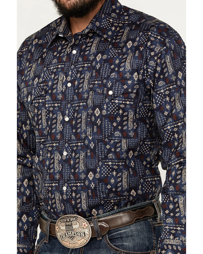 Rough Stock by Panhandle Men's Bandana Southwestern Print Long Sleeve Snap Stretch Western Shirt