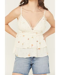 A.T.A.P Women's Crochet Floral Embroidered Sleeveless Tank Top