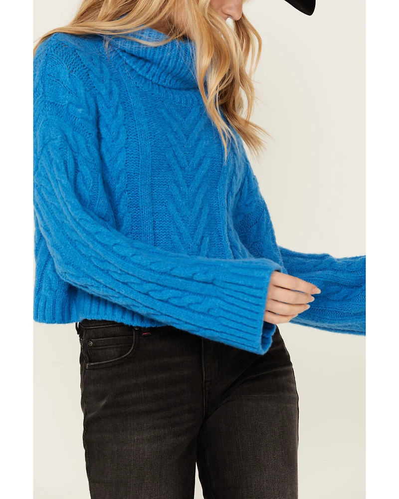 Revel Women's Turtleneck Cable Knit Cropped Sweater