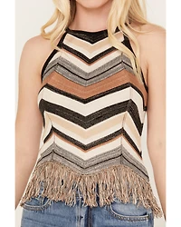 Shyanne Women's Zig Zag Fringe Halter Sweater Tank