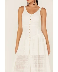 Shyanne Women's Drop Waist Button Front Sleeveless Midi Dress