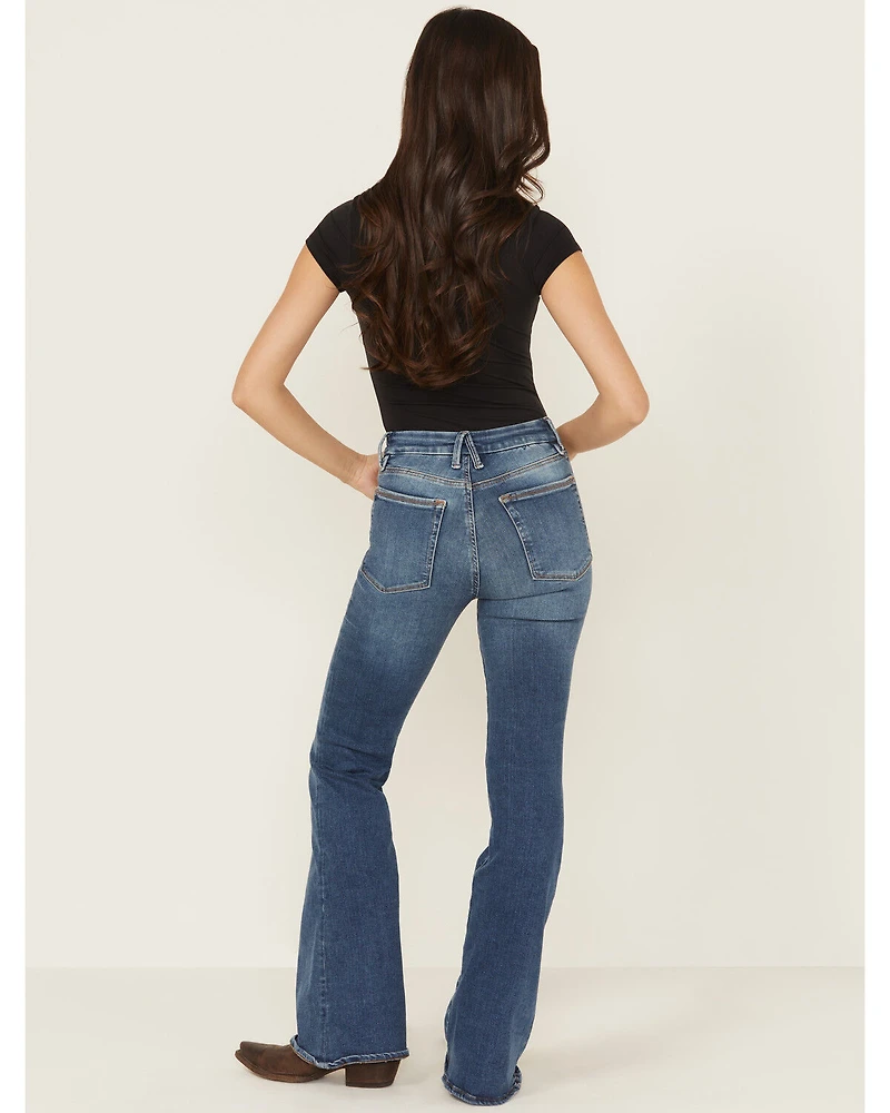 Good American Women's Legs Medium Wash High Rise Pull-On Flare Jeans