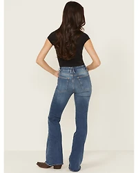 Good American Women's Legs Medium Wash High Rise Pull-On Flare Jeans