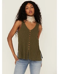 Cleo + Wolf Women's Olive Relaxed Button Front Slub Tank