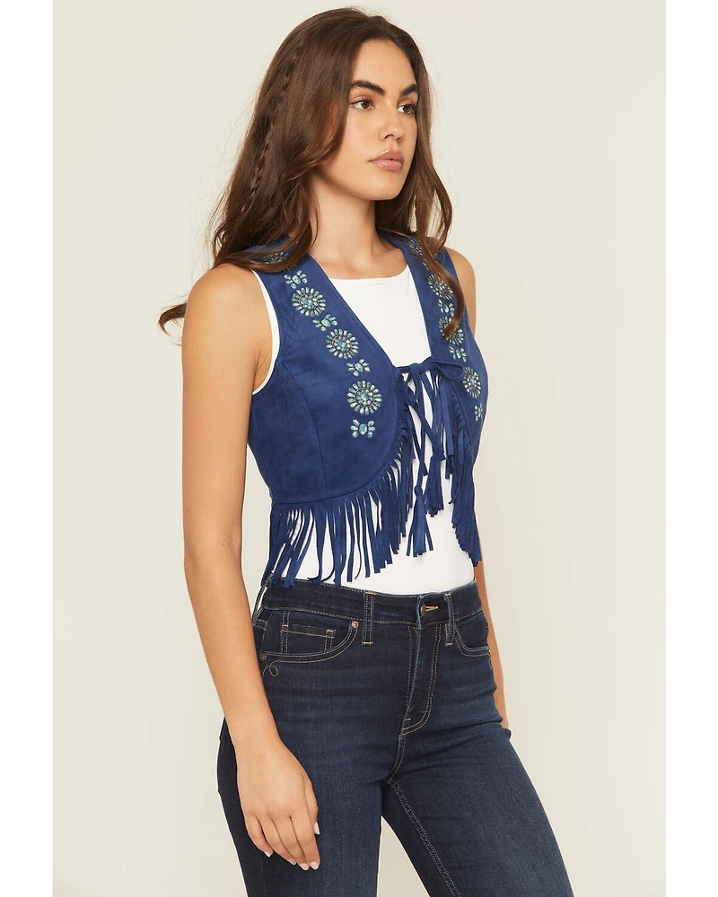 Shyanne Women's Embroidered Faux Suede Cropped Vest