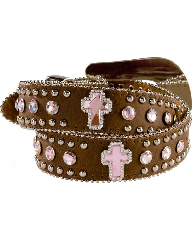 Nocona Girls' Rhinestone Studded Cross Leather Belt