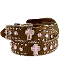 Nocona Girls' Rhinestone Studded Cross Leather Belt