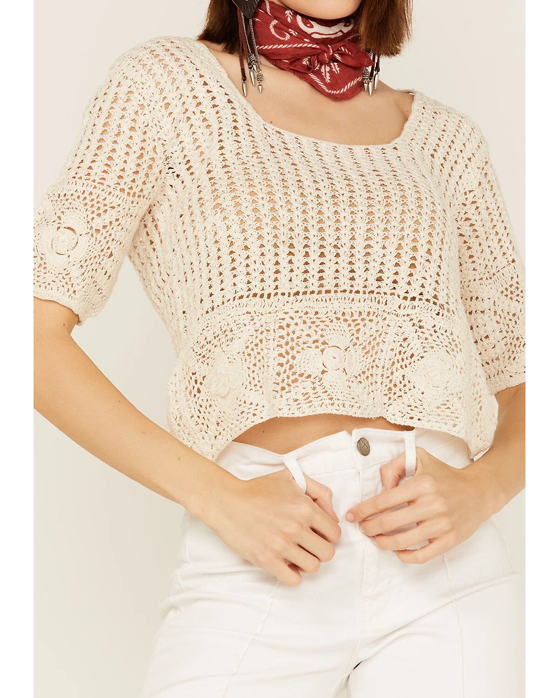 Sadie & Sage Women's Crochet Bestia Peplum Top