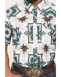 Rock & Roll Denim Men's Medallion Print Short Sleeve Snap Stretch Western Shirt