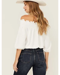 Wild Moss Women's Solid Smocked Off The Shoulder Top
