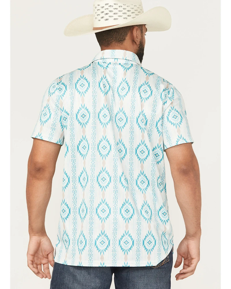 Rock & Roll Denim Men's Southwestern Print Short Sleeve Button-Down Stretch Polo Shirt