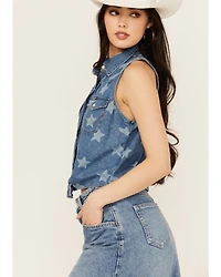 Wrangler Women's Americana Front Tie Sleeveless Snap Western Shirt