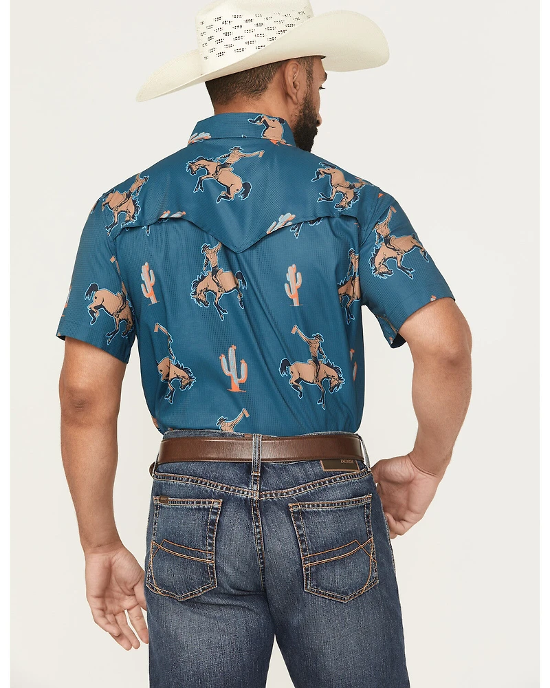 Rock & Roll Denim Men's Tek Bronco Print Short Sleeve Pearl Snap Western Shirt