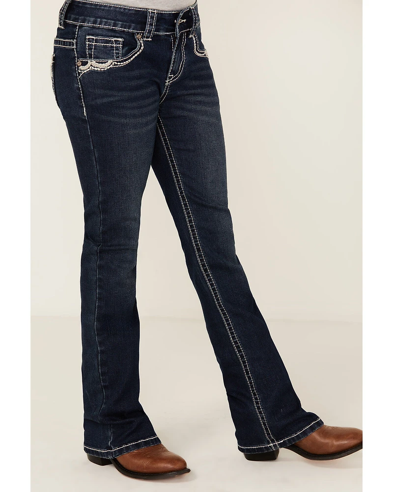Shyanne Girls' Dark Wash Lace Pockets Bootcut Stretch Denim Jeans