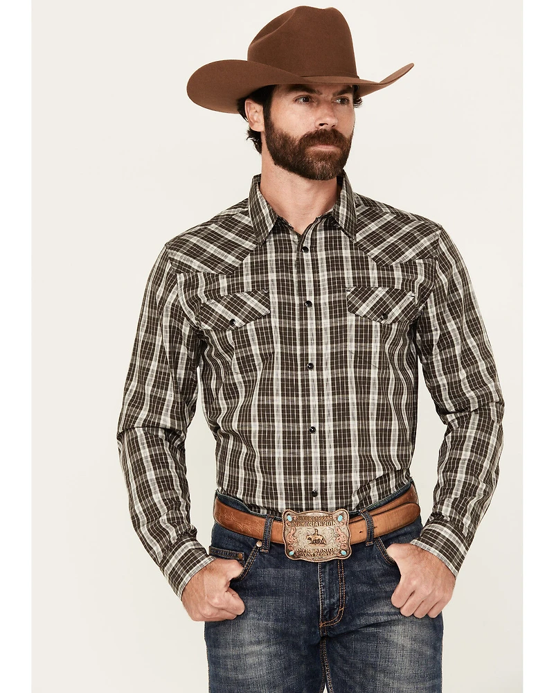 Gibson Trading Co Men's Dark Knight Plaid Print Long Sleeve Snap Stretch Western Shirt