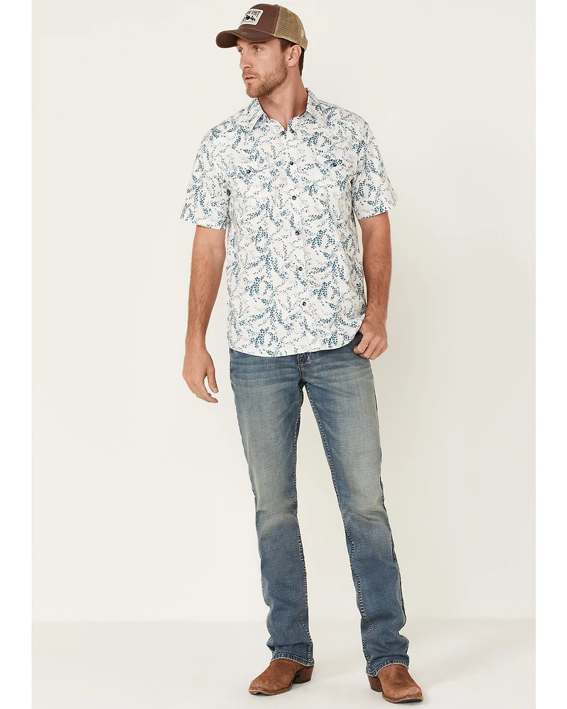 Moonshine Spirit Men's Vineyard Floral Print Short Sleeve Snap Western Shirt