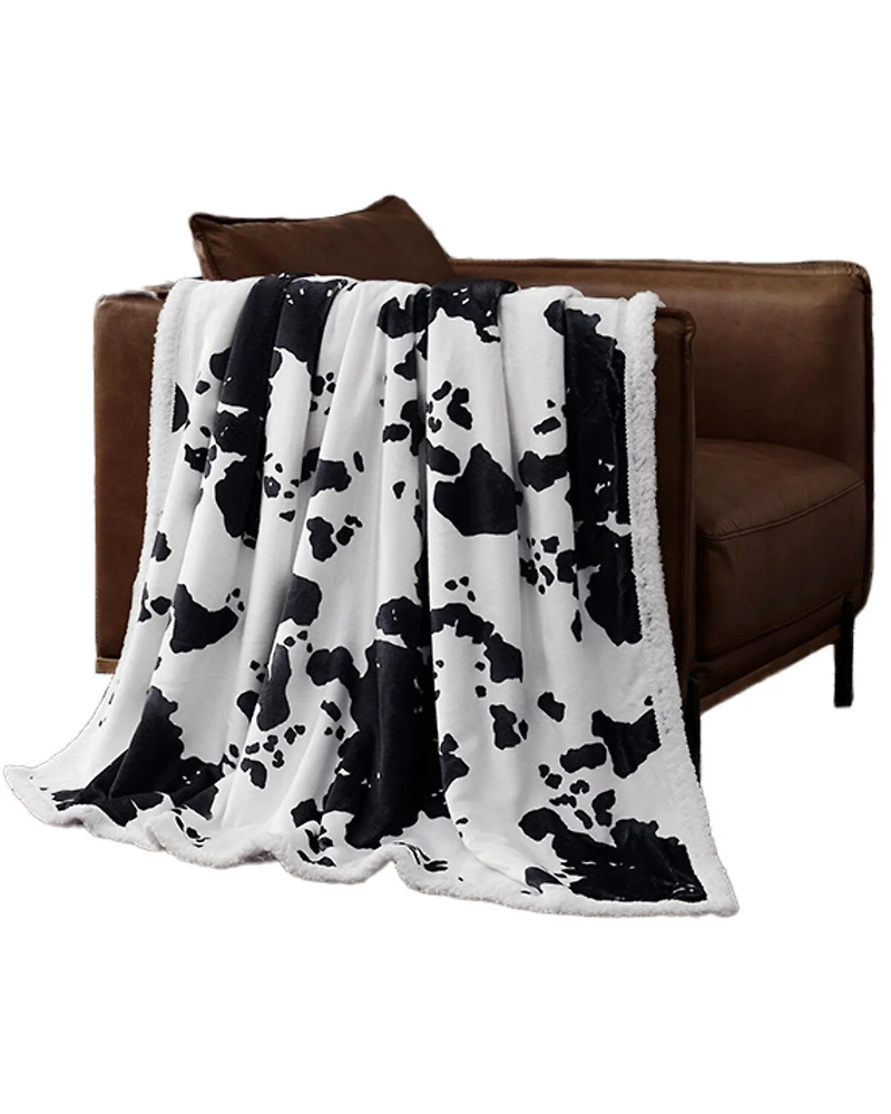 HiEnd Accents Elsa Cowhide Campfire Sherpa Throw