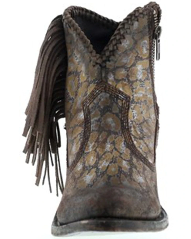 Liberty Black Women's Chloe Leopard Print Braided Fringe Western Booties - Snip Toe