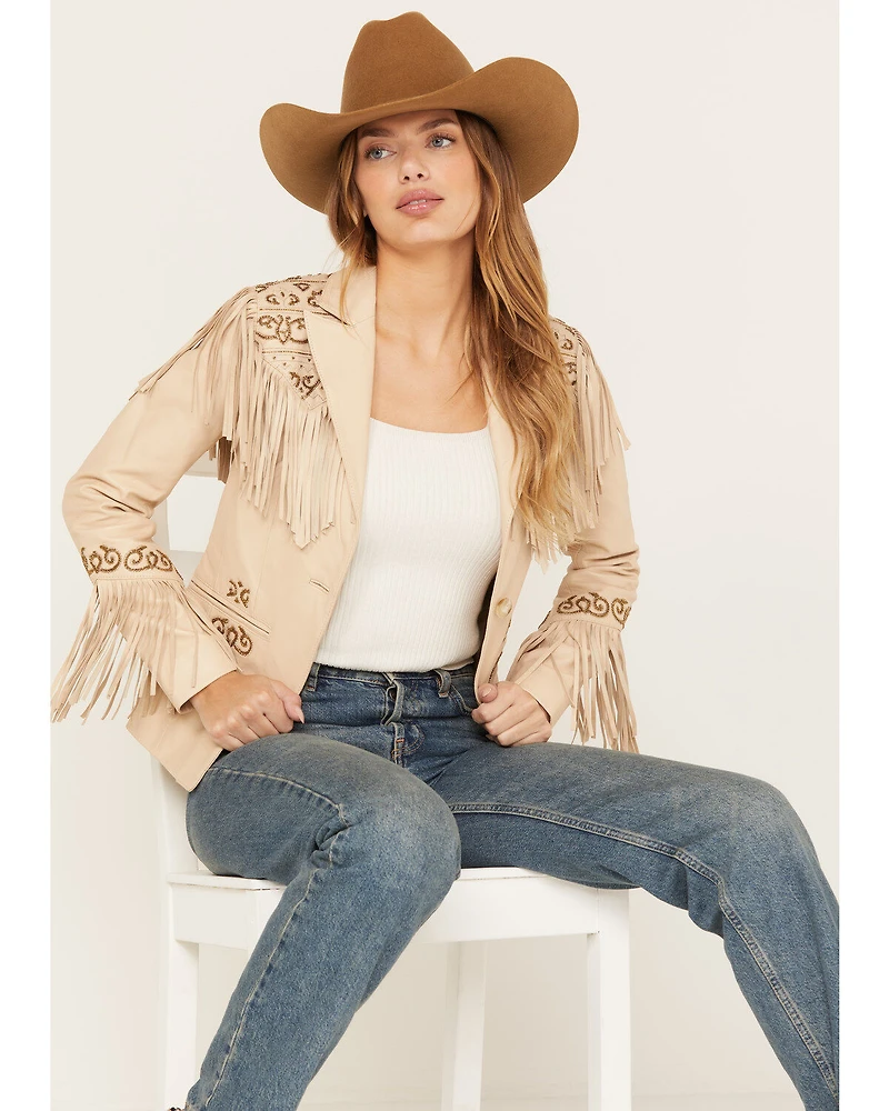 Shyanne Women's Fringe Embellished Leather Blazer