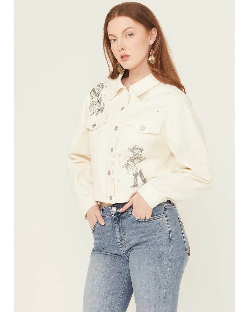 Blue B Women's Cowgirl Embroidered Denim Trucker Jacket