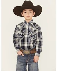 Ely Walker Boys' Plaid Print Long Sleeve Snap Western Shirt