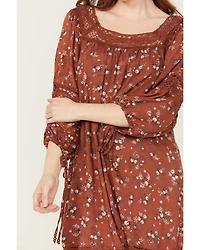 Angie Women's Floral Print Crochet Long Sleeve Mini Dress