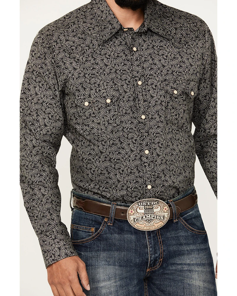 Rock & Roll Denim Men's Paisley Pinstripe Print Long Sleeve Snap Stretch Western Shirt