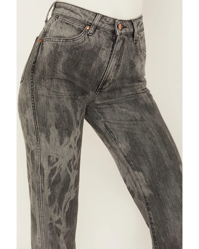 Wrangler Women's Wanderer Laser Acid Wash High Rise Distressed Flare Jeans