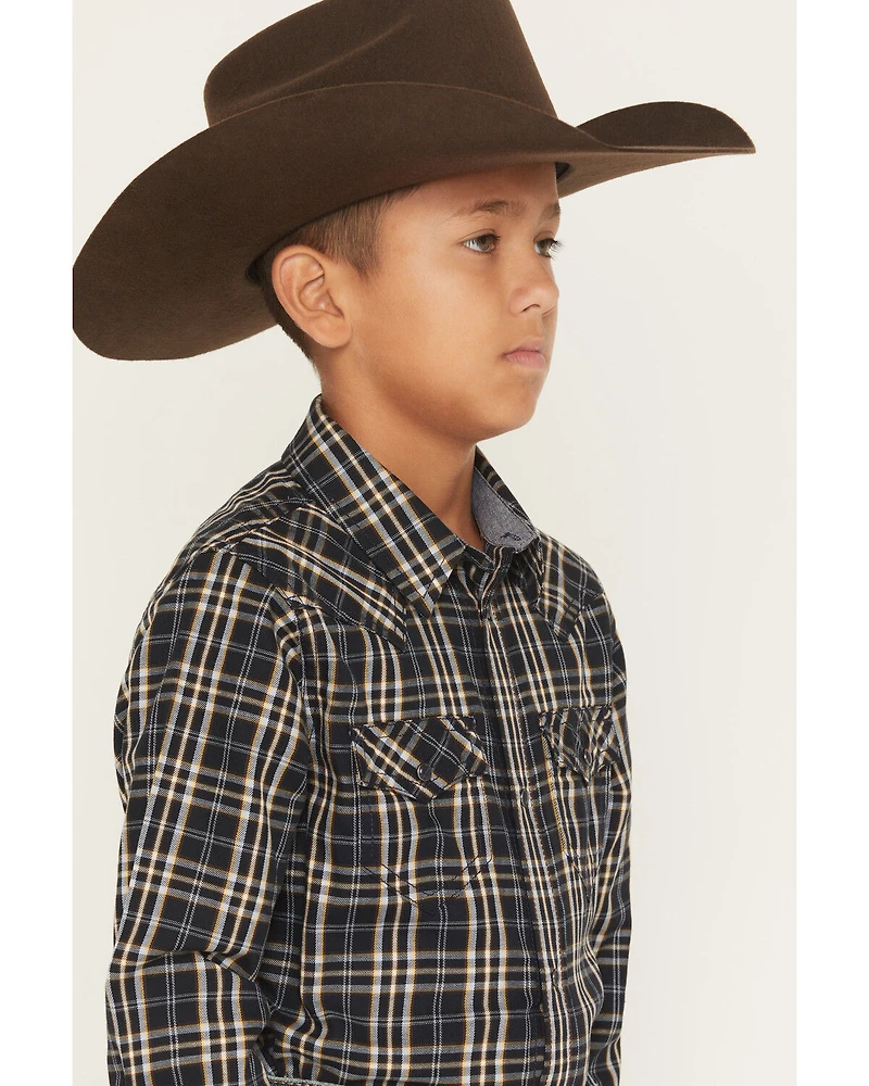 Cody James Boys' Warriors Way Plaid Print Long Sleeve Snap Western Shirt