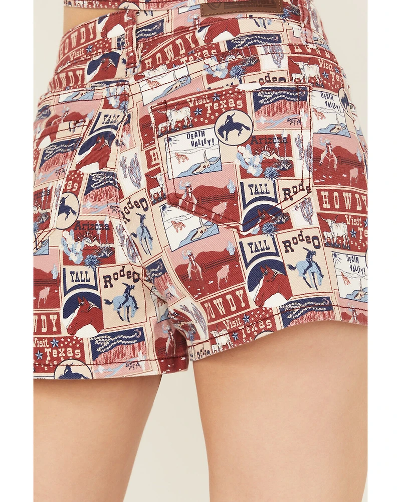 Rock & Roll Denim Women's High Rise Americana Print Stretch Shorts
