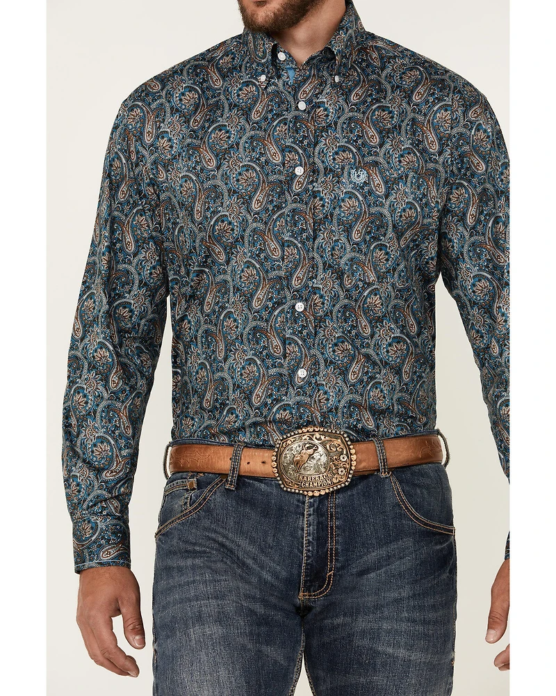 Rough Stock by Panhandle Men's Paisley Print Long Sleeve Button-Down Western Shirt