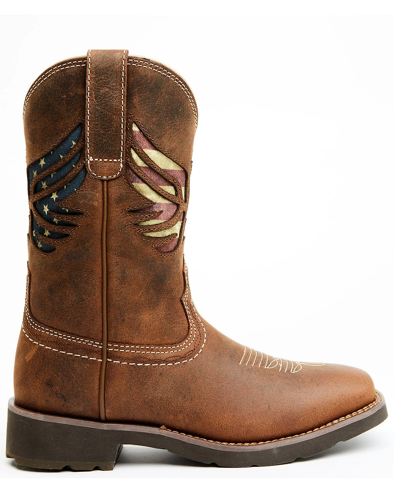 RANK 45® Women's Inspired Stars and Stripes Inlay Shaft Performance Leather Western Boots - Broad Square Toe