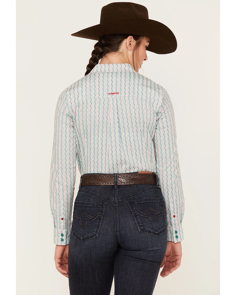 RANK 45® Women's Long Sleeve Button-Down Striped Poplin Western Riding Shirt