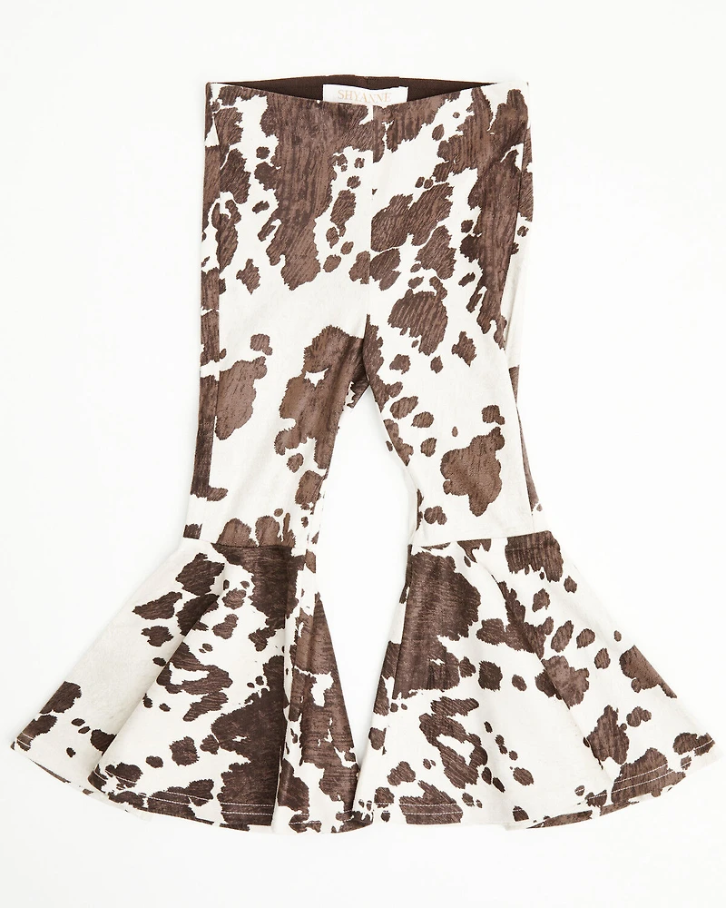 Shyanne Toddler Girls' Carly Faux Suede Cow Print Flare Pants