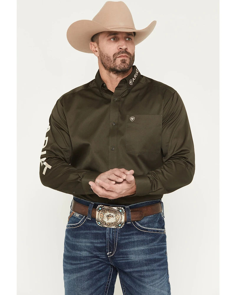 Ariat Men's Logo Solid Twill Long Sleeve Button-Down Western Shirt