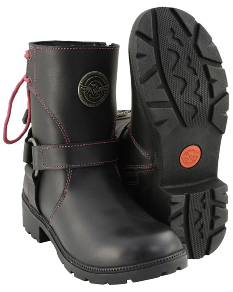 Milwaukee Leather Women's Lace-Up Motorcycle Boots - Round Toe