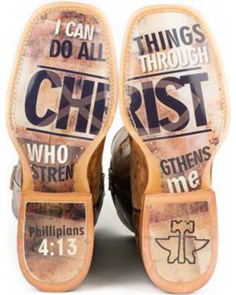 Tin Haul Men's Ichthys Philippians 4:13 Western Boots - Broad Square Toe